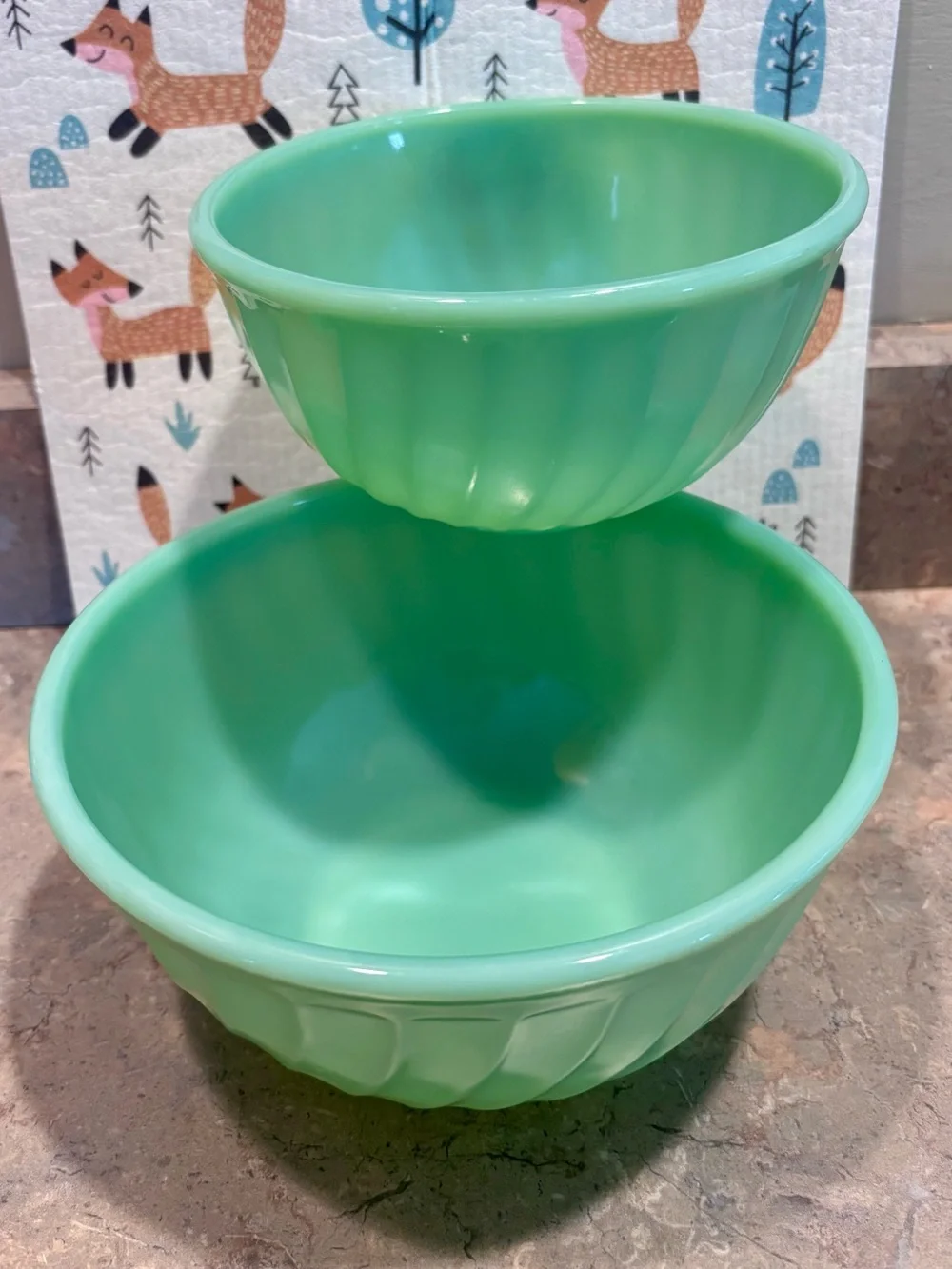 Vintage Green Swirl Glass Nesting Bowls - Set of 2
